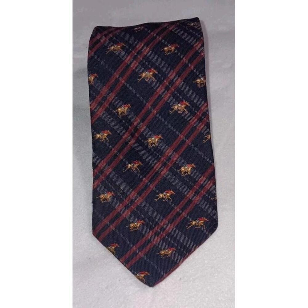 Vintage Racing horse Mens Neck Tie Jack Henry By John Comfort Wool Silk Blend...
